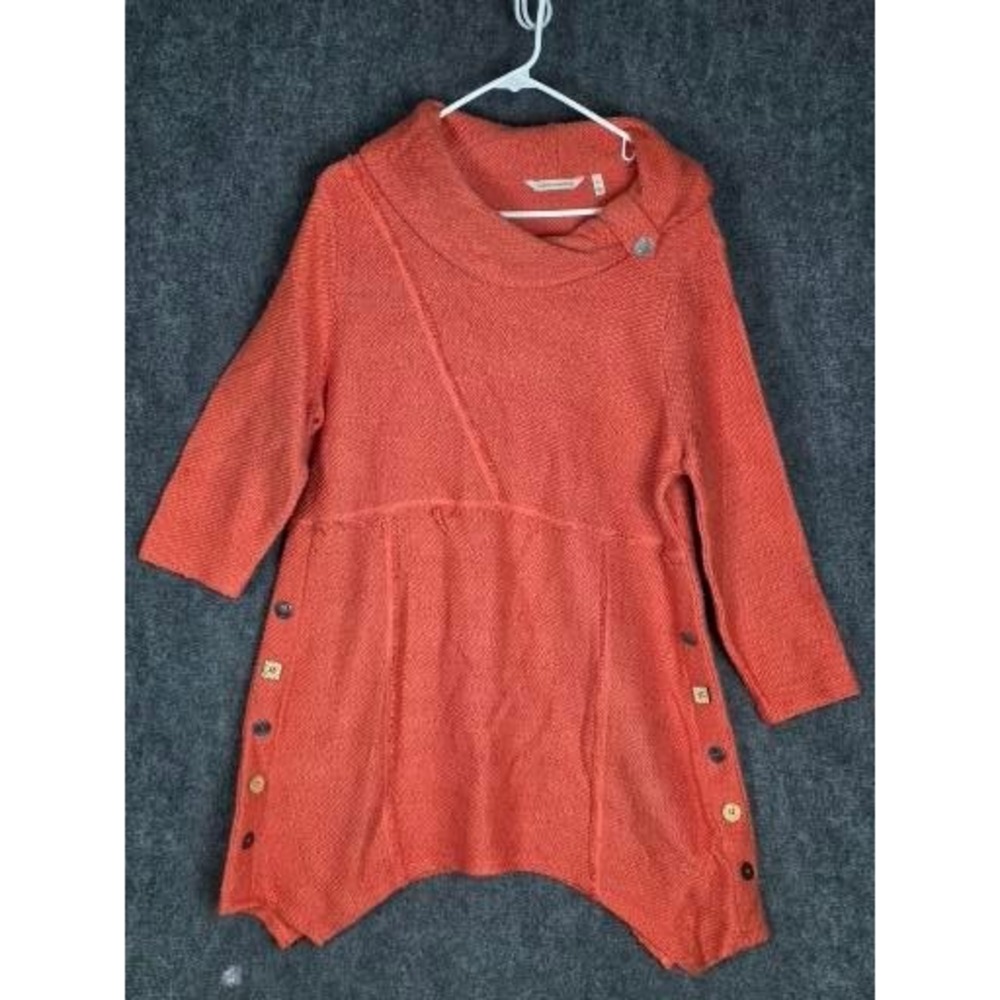 Soft Surroundings Orange‎ Textured Cowl Neck Button Detail Tunic Sweater XL Chic